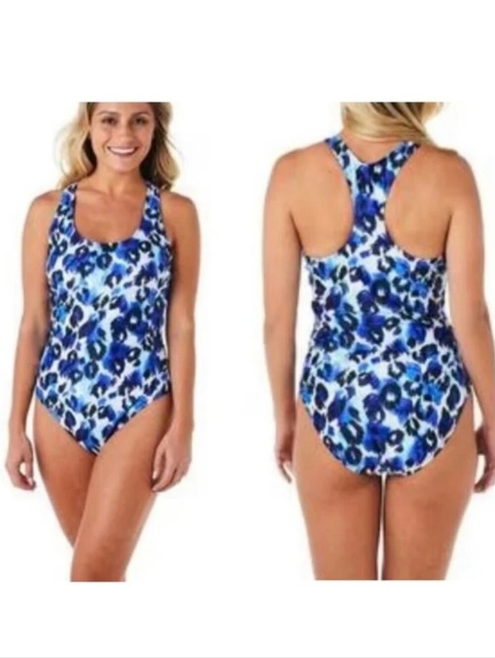 Nicole Miller Blue Leopard Print One-Piece Swimsuit Small New